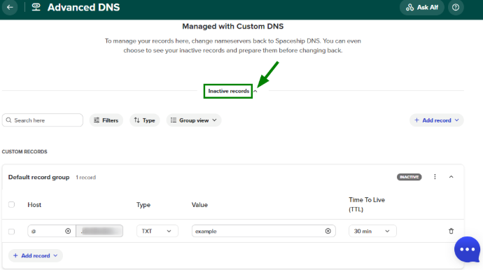 Entering Cloudflare nameservers